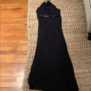 Black Halston Gown with leather T strap back